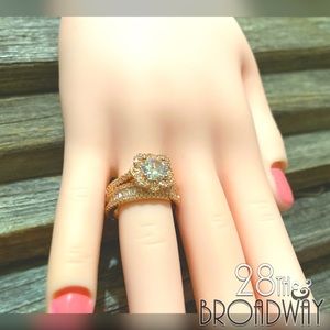 Rose Gold Diamond Flower Engagement 2PC Ring Set